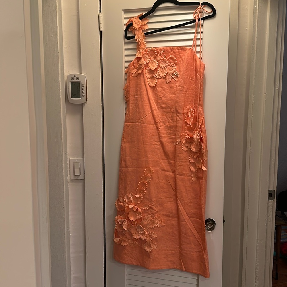 ZIMMERMAN Floral-Appliqué Linen Dress